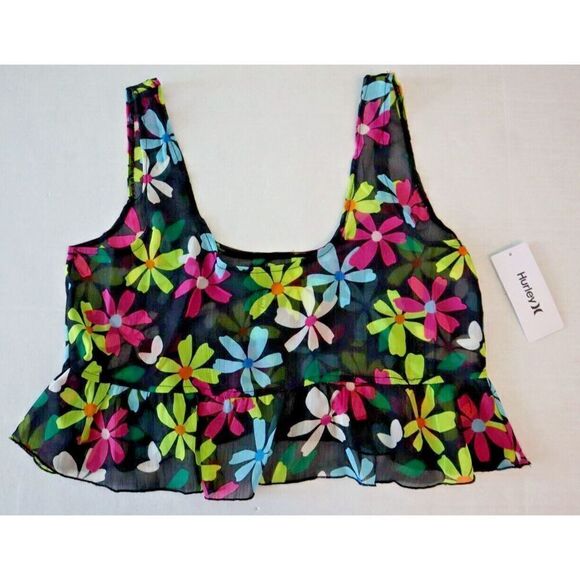 Hurley HC0169 Women's Sz Small Pink Punch Sheer Daisy Pop Flounce Tank Top - Picture 5 of 5